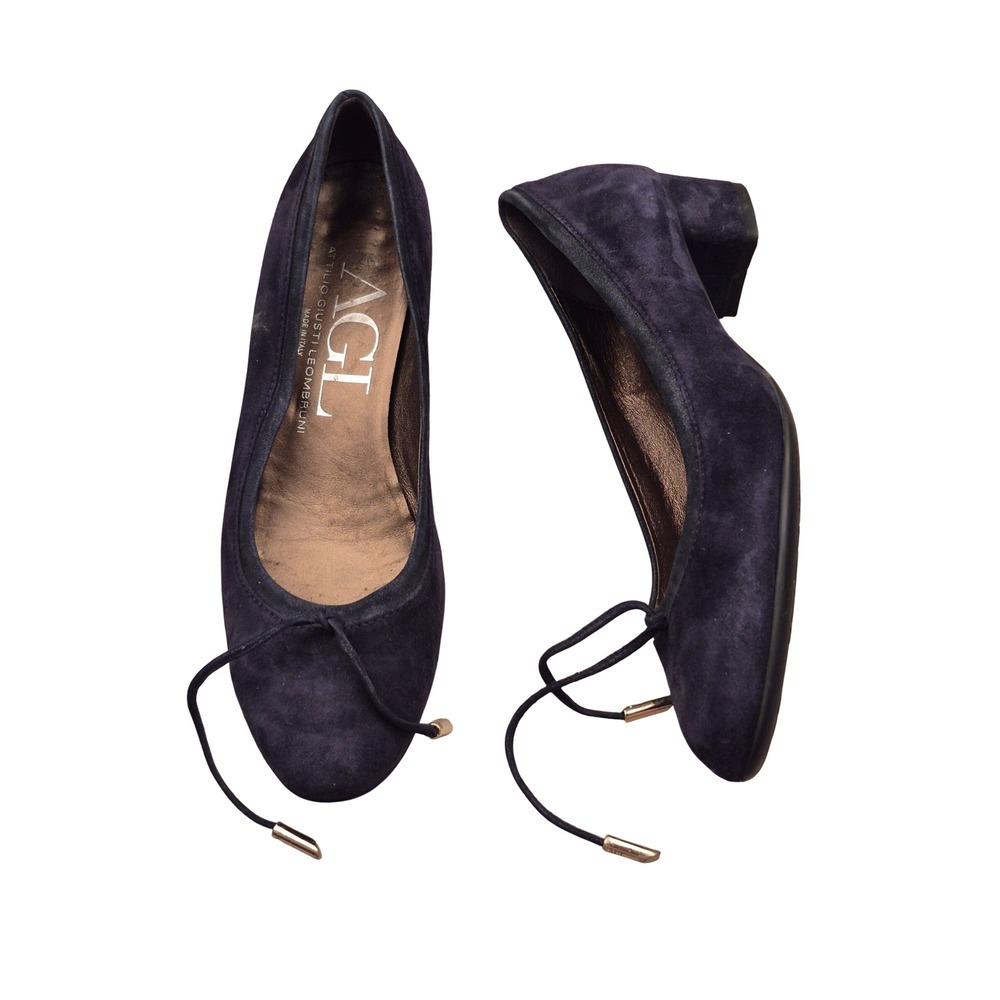 AGL Attilio Giusti Leombruni Navy Suede Block Heel Tie Pumps Sz 39.5 / 9.5 US